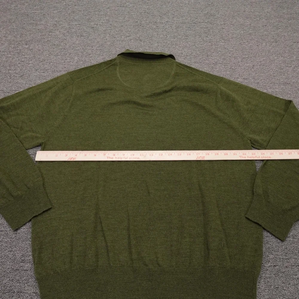 Orvis Sweater Mens XL Green Wool Knit Polo Collar Long Sleeve Pullover Casual